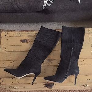 NIB BRIAN ATWOOD 100% SUEDE POINT TOE BOOT BLACK CUTOUT LEATHER TALL BOOT 9.5